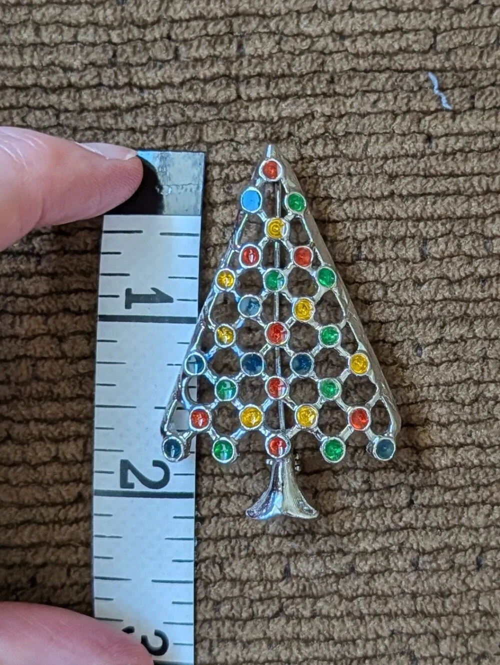 Vintage Rhinestone Christmas Tree Brooch with Multicolored Gems